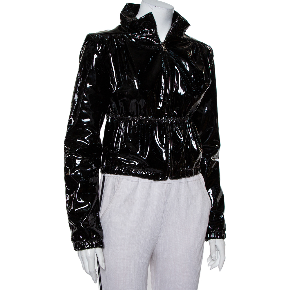 

Prada Black Patent Leather Zip Front Jacket