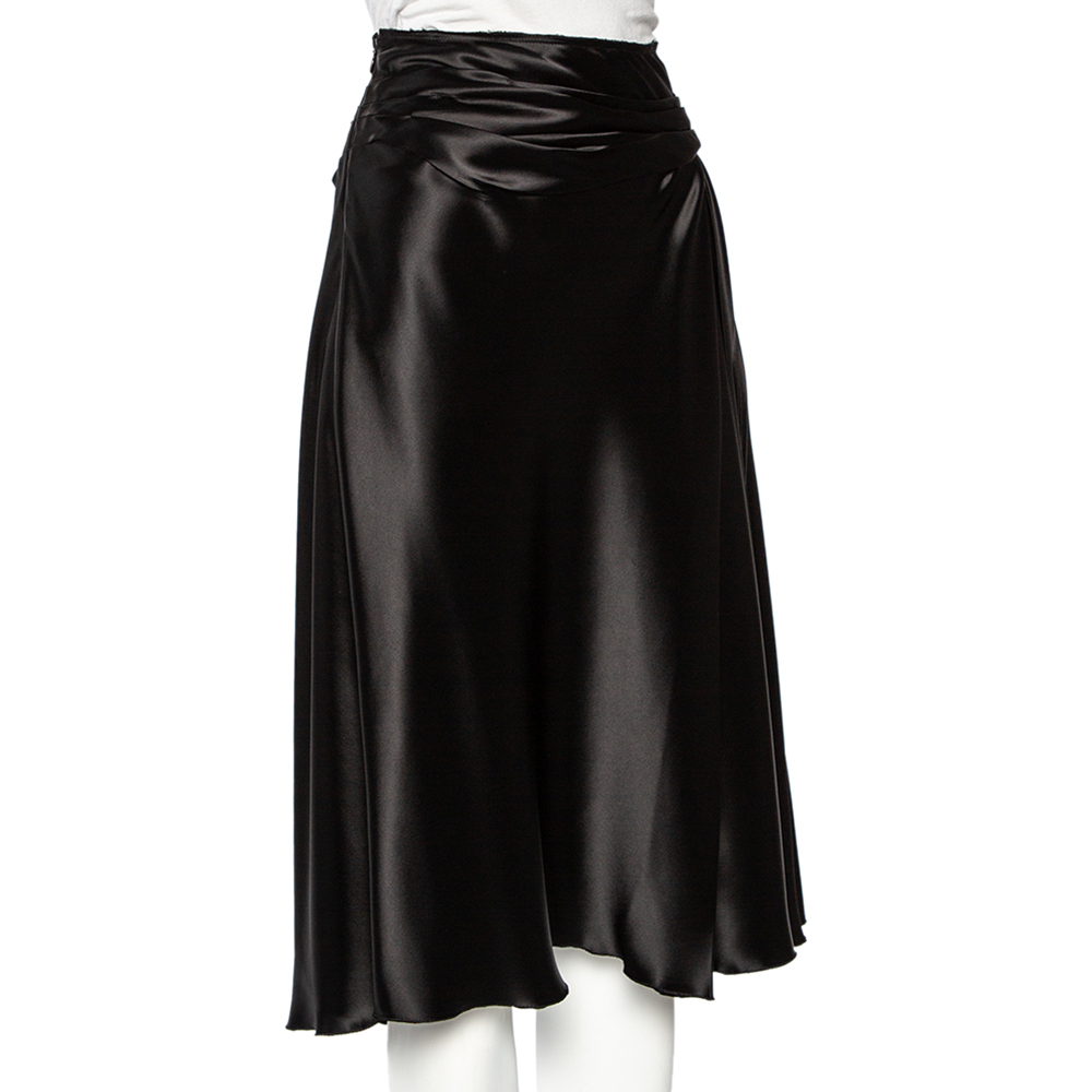 

Prada Black Sateen Pleated Detail Knee Length Skirt