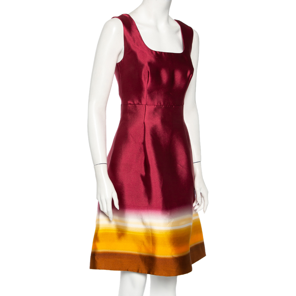 

Prada Burgundy Ombre Printed Silk Sleeveless Midi Dress M