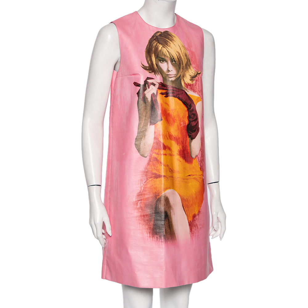 

Prada Pink printed Faux Leather Sleeveless Shift Dress