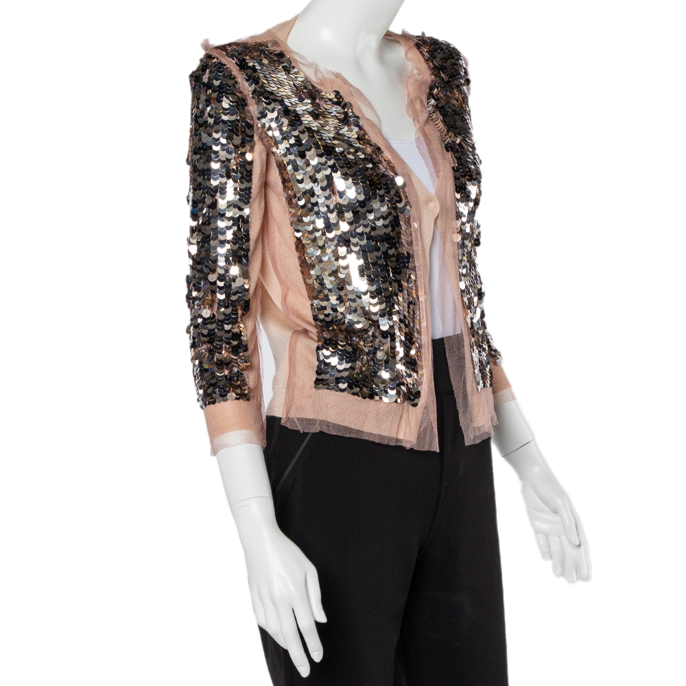 

Prada Light Pink Cashmere & Silk Sequin Embellished Cardigan