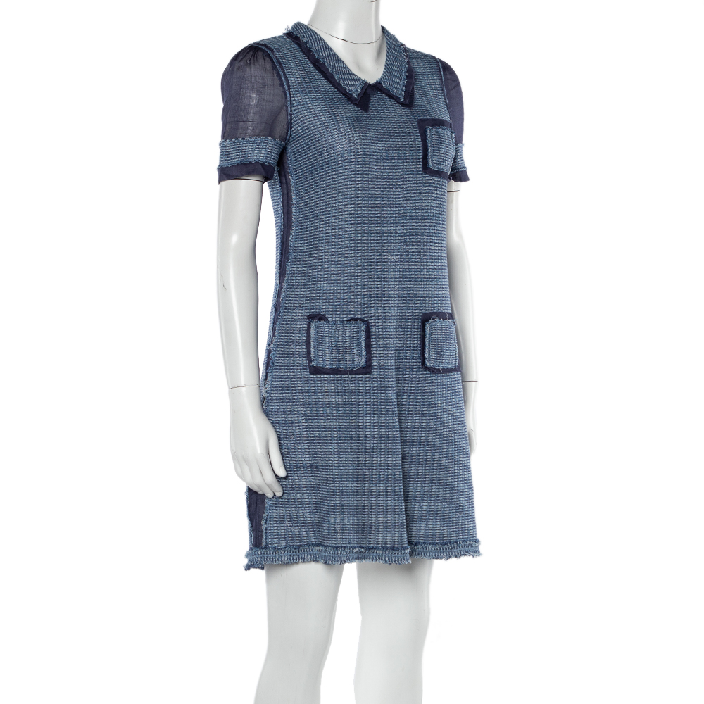 

Prada Two Tone Open Knit Shift Dress, Blue