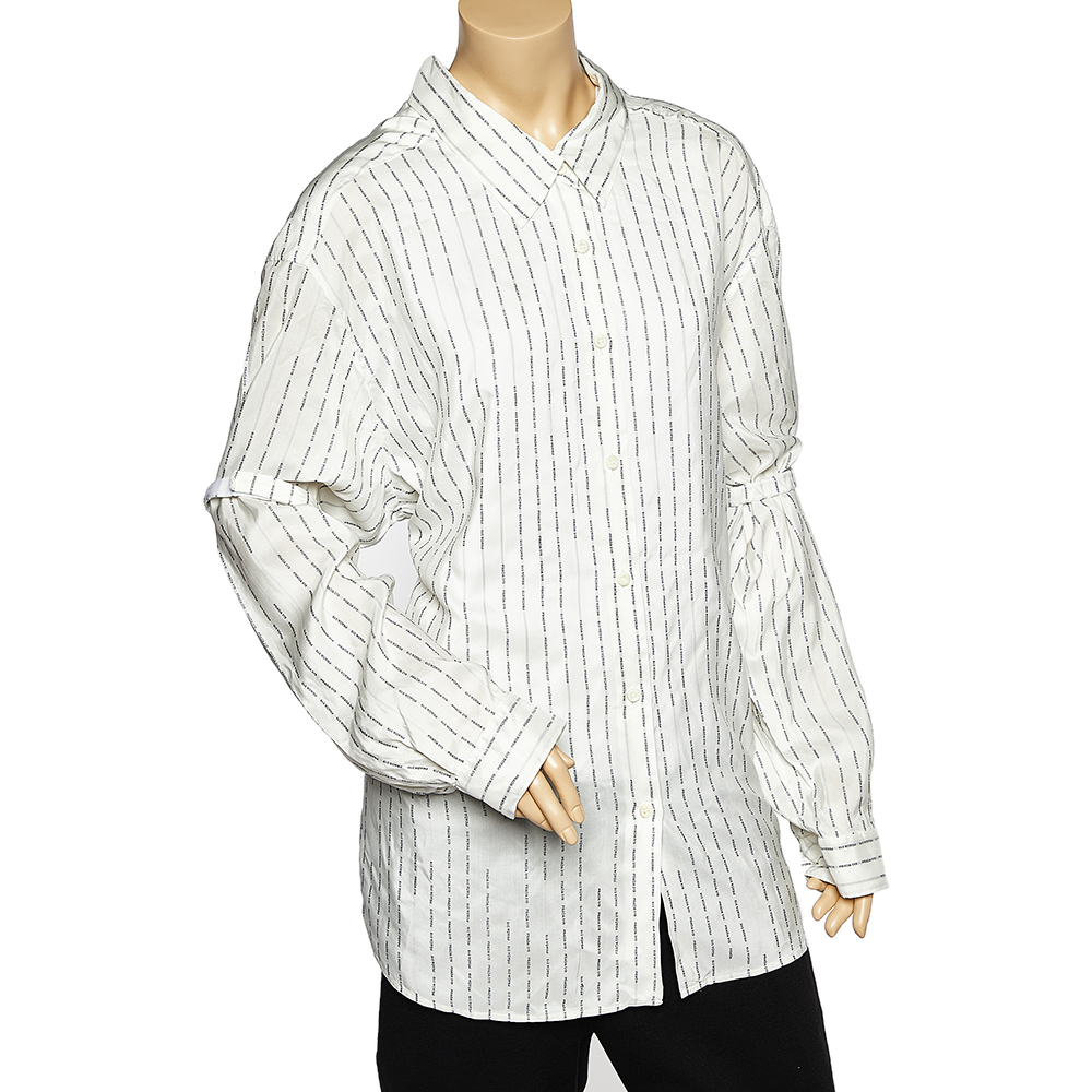 

Prada White Logo Printed Neck Strip Detail Oversized Shirt