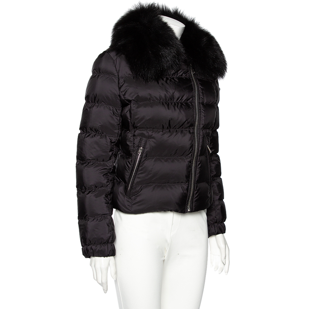 

Prada Black Synthetic Quilted & Fur Collared Jacket