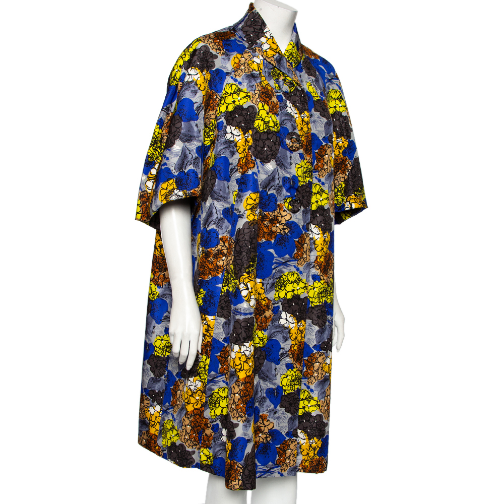 

Prada Multicolored Silk Button Front Oversized Coat, Multicolor