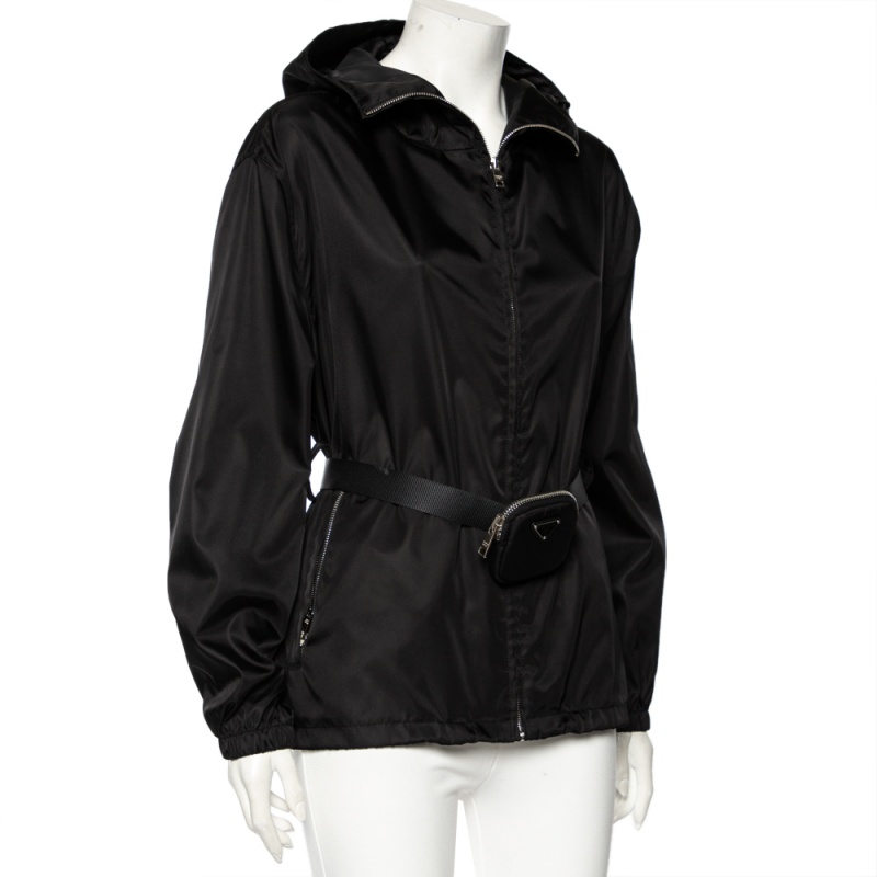 

Prada Black Re-Nylon Hooded Zip Front Caban Jacket