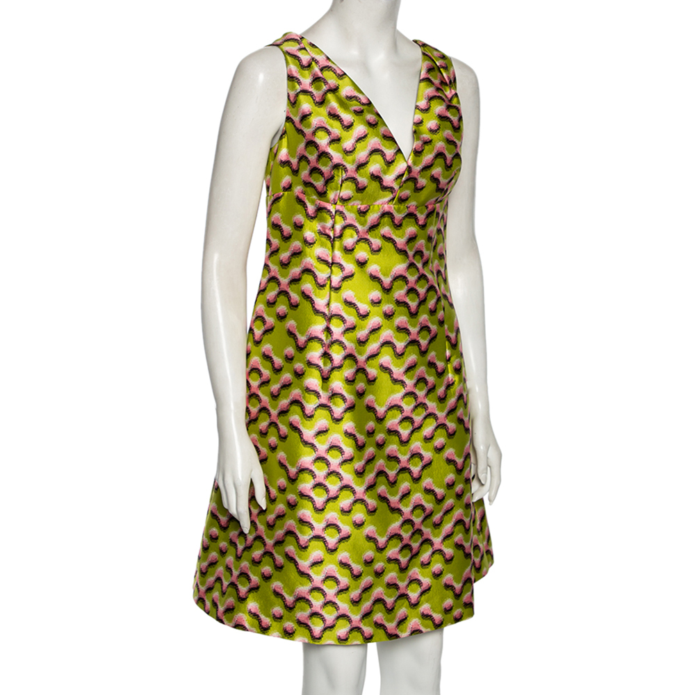

Prada Green Printed Silk Twill Sleeveless Dress