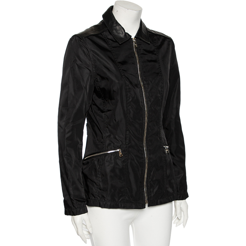 

Prada Black Synthetic & Leather Trim Zip Front Jacket