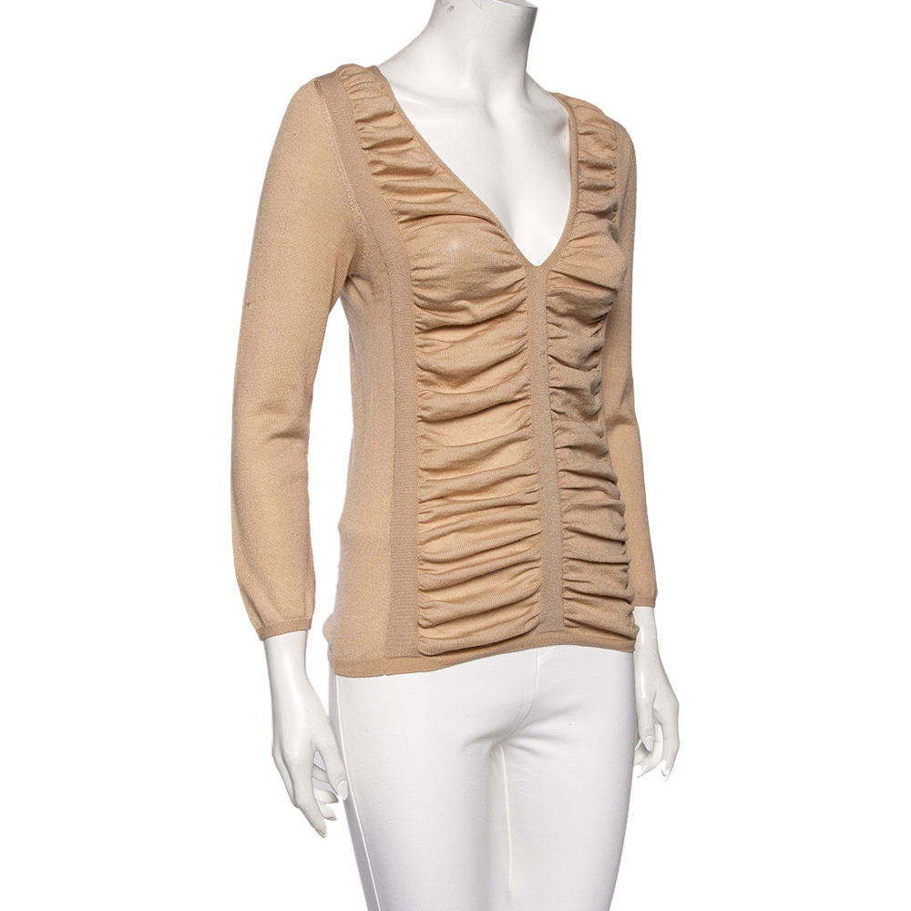 

Prada Beige Knit Ruched Long Sleeve Top