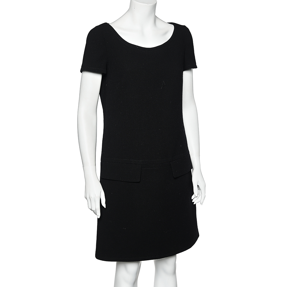 

Prada Black Wool Drop Waist Detail Shift Dress