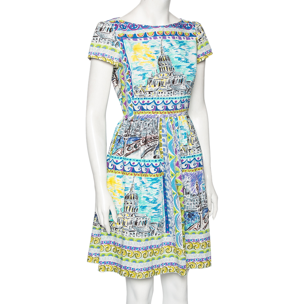 

Prada Multicolored Printed Cotton Gathered Short Dress, Multicolor