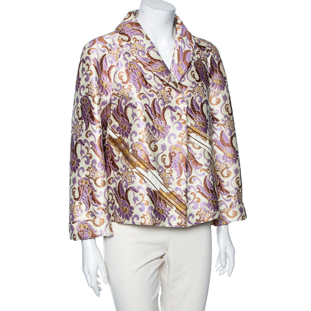 

Prada Cream Floral Brocade Button Front Blazer