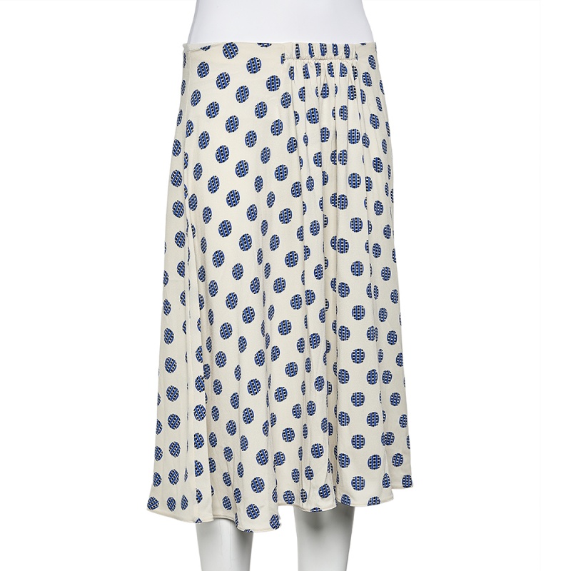 

Prada Cream Printed Crepe Flared Knee Length Skirt