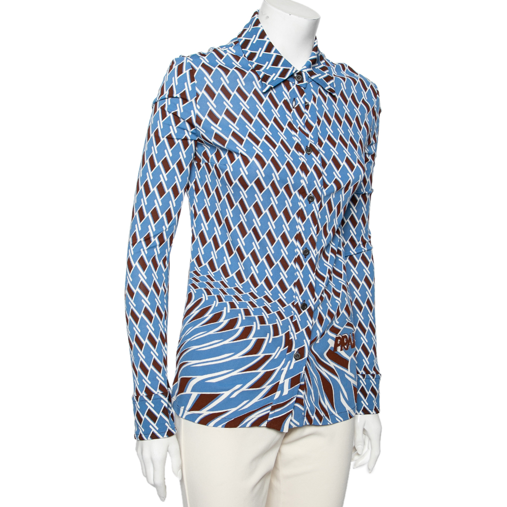 

Prada Blue Argyle Print Long Sleeve Shirt