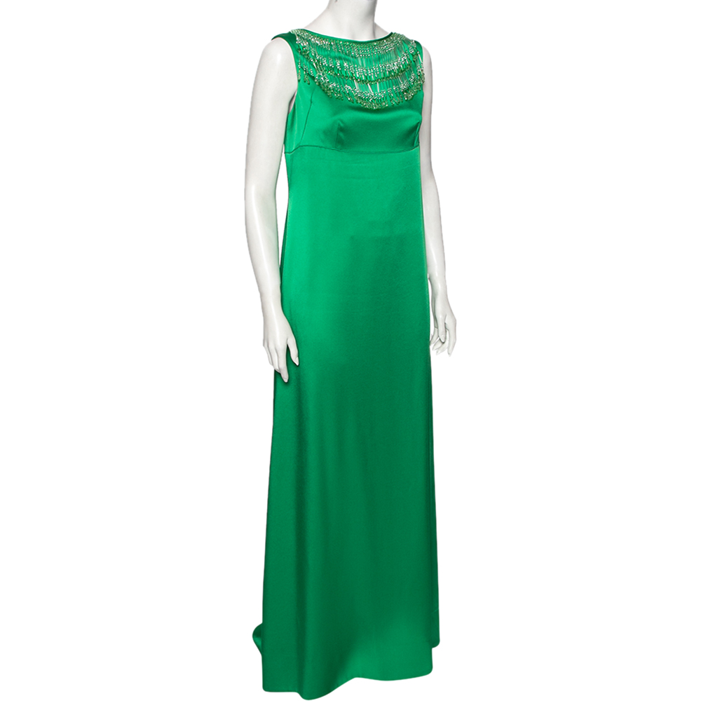 

Prada Green Jersey Bead Embellished Neck Sleeveless Gown