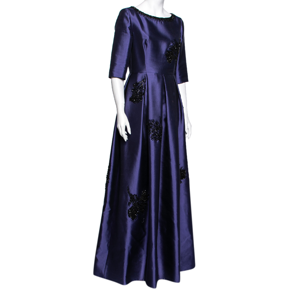 

Prada Blue Wool & Silk Bead Embellished Short Sleeve Gown