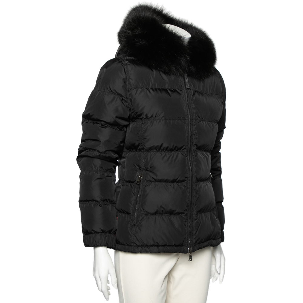 

Prada Black Synthetic Down Padded & Fur Trimmed Hooded Jacket