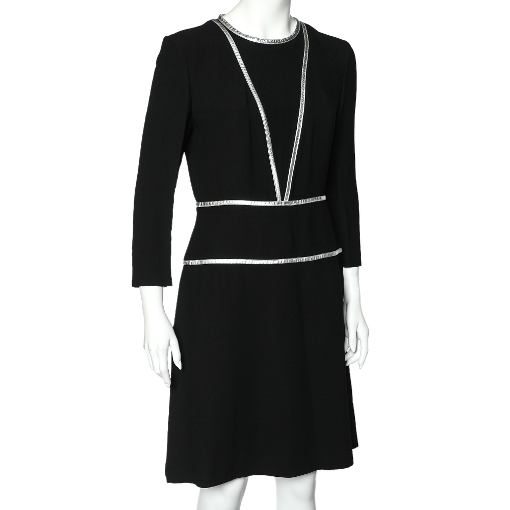 

Prada Black Crepe Contrast Trim Detail Midi Dress