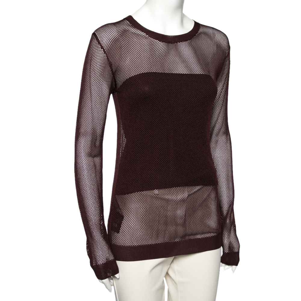 

Prada Burgundy Open Knit Long Sleeve Top