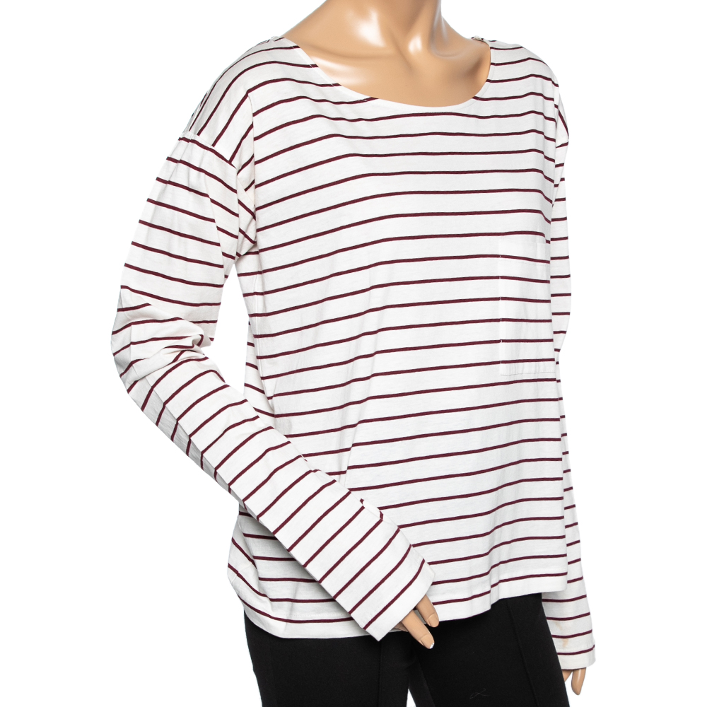 

Prada Cream & Red Striped Cotton Long Sleeve T-Shirt