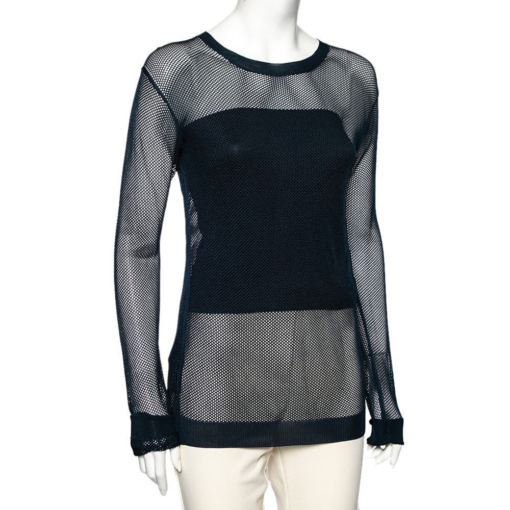 

Prada Blue Mesh Knit Long Sleeve T-Shirt