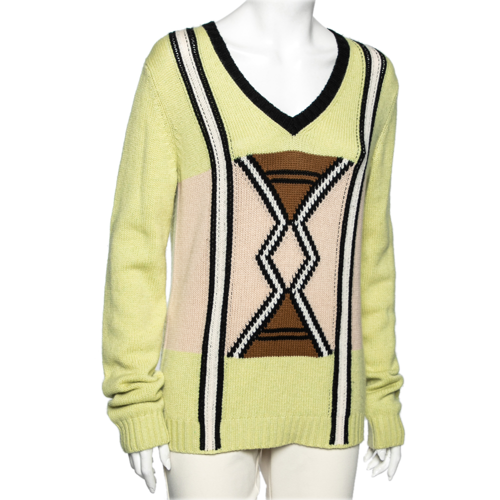 

Prada Green Knit Long Sleeve V Neck Sweater