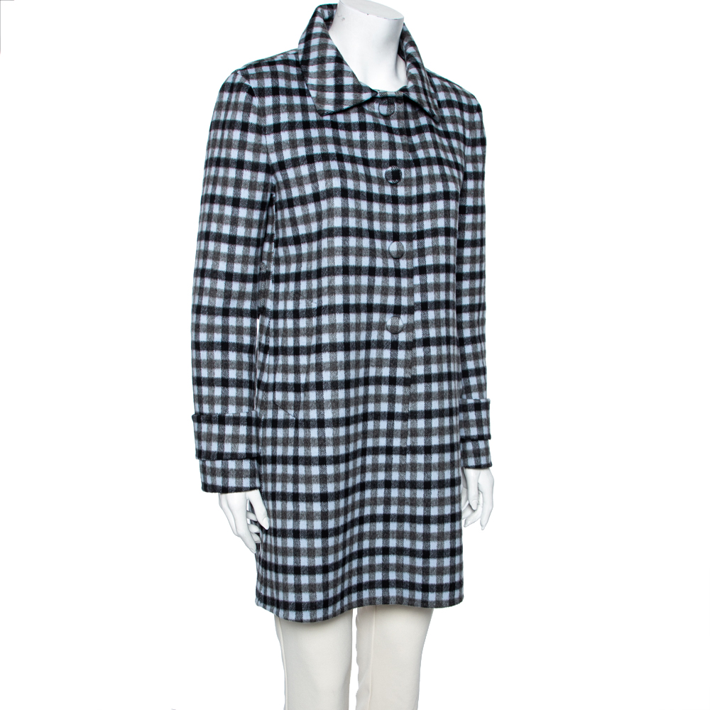 

Prada Grey Checkered Wool Button Front Coat