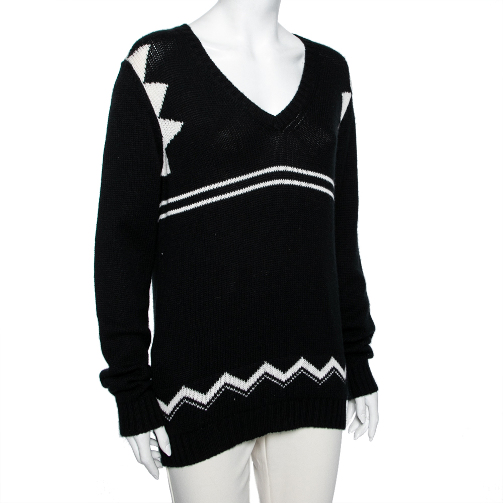 

Prada Black Patterned Cashmere Knit V-Neck Sweater