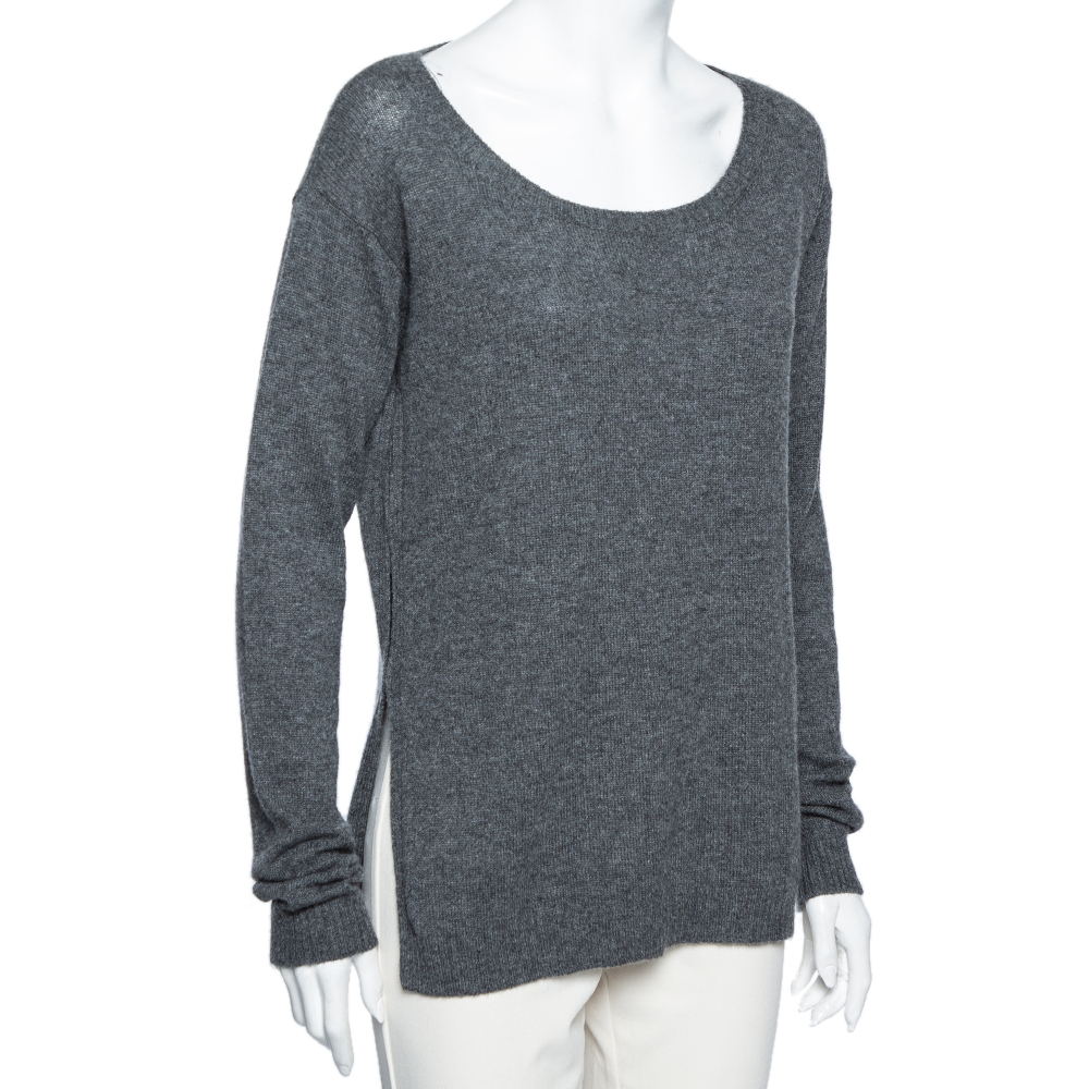 

Prada Grey Cashmere Side Slit Button Detail Jumper