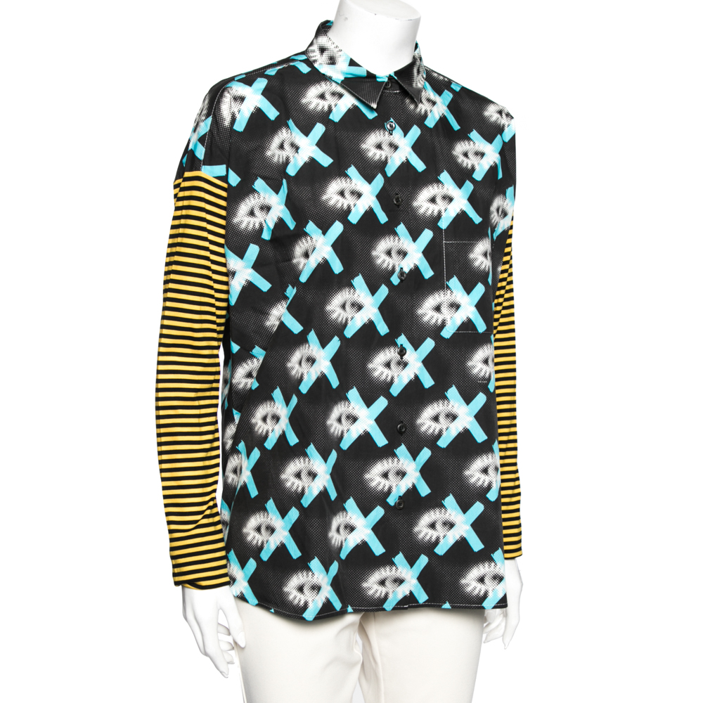 

Prada Multicolor Cotton Printed Pocket Detail Button Front Shirt