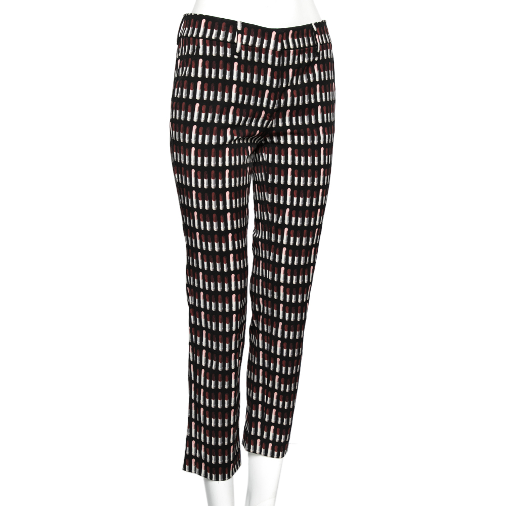 

Prada Black Lipstick Printed Wool Trouser