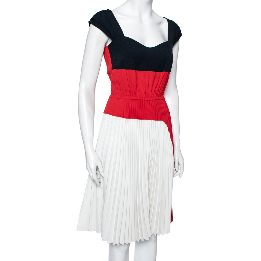 

Prada Tricolor Crepe Plisse Pleated Dress, Multicolor