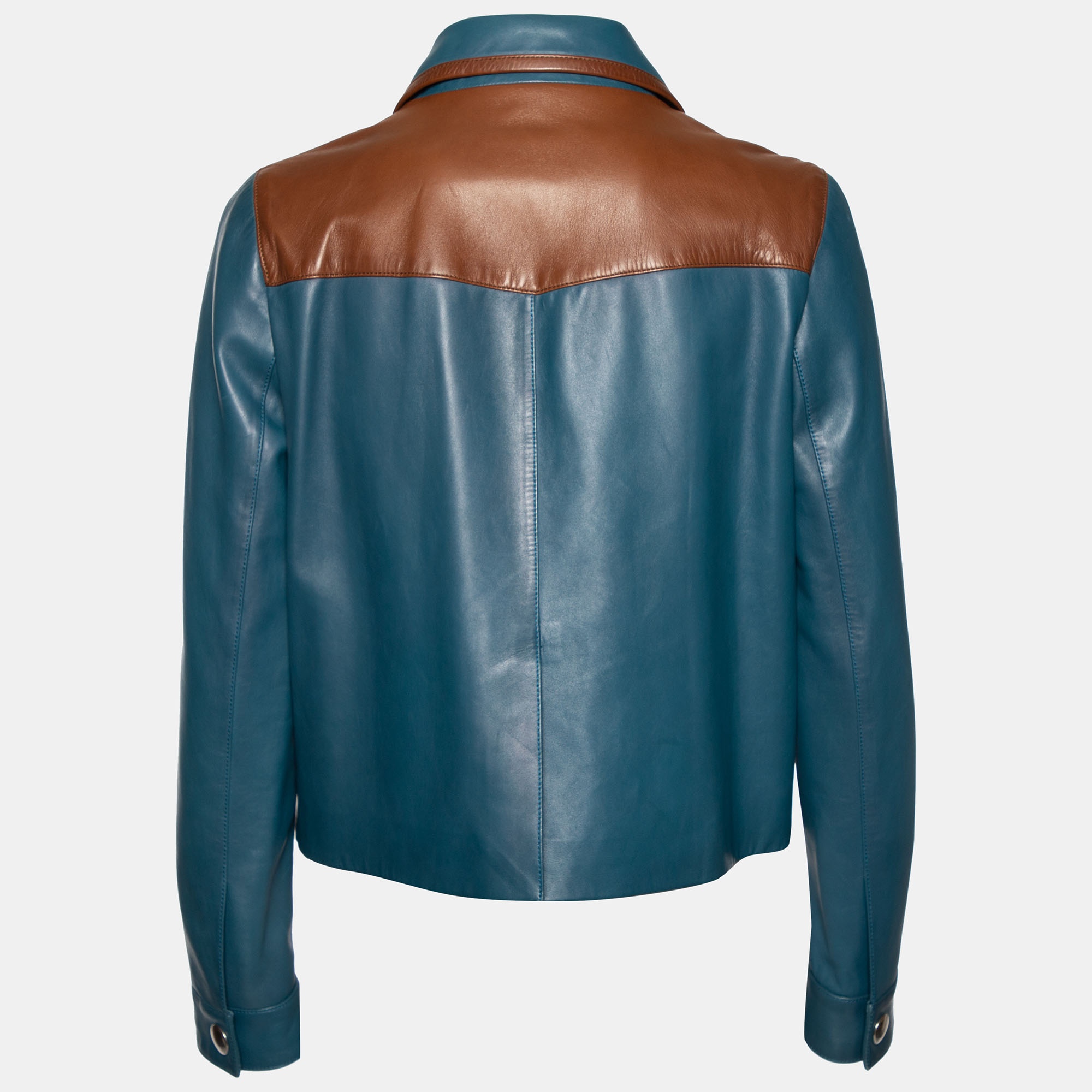 

Prada Blue & Brown Leather Button Front Jacket