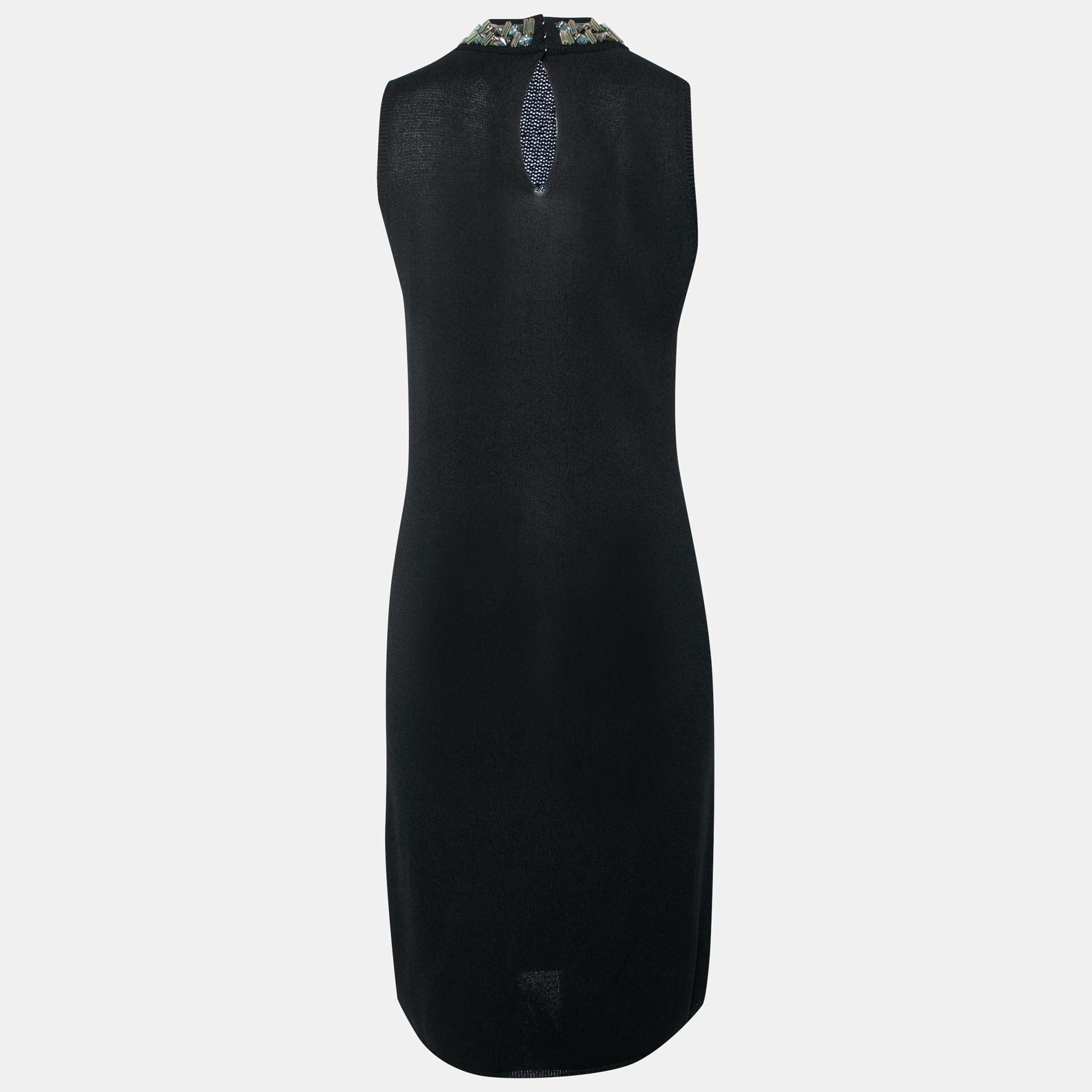 Prada Black Knit Embellished Neck Sleeveless Dress S  - buy with discount