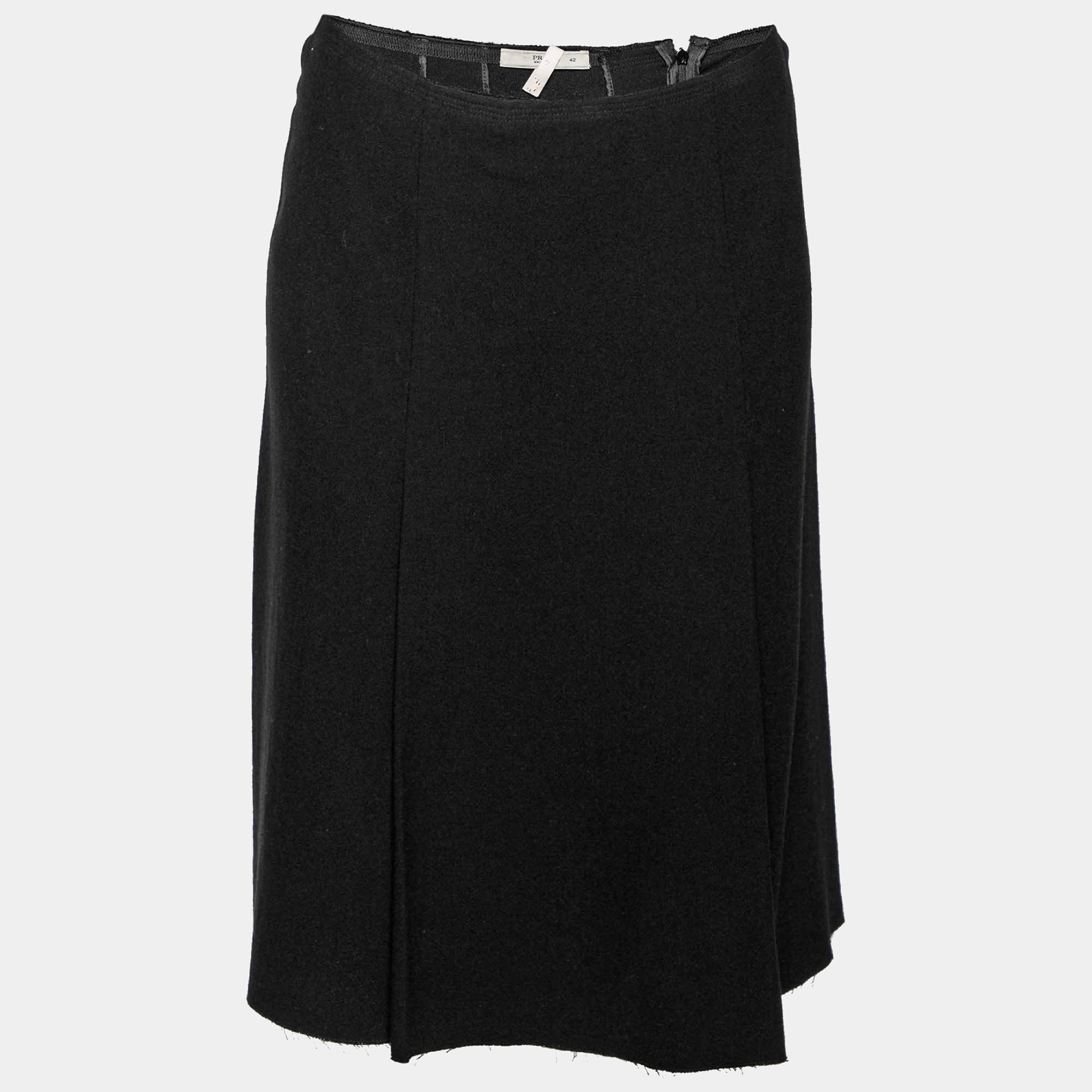 Pre-owned Prada Black Crepe Wool Pleated Skirt M