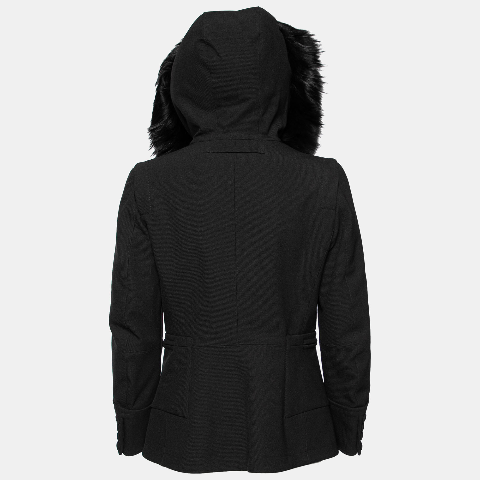 

Prada Black Stretch Knit & Fur Trimmed Hooded Jacket