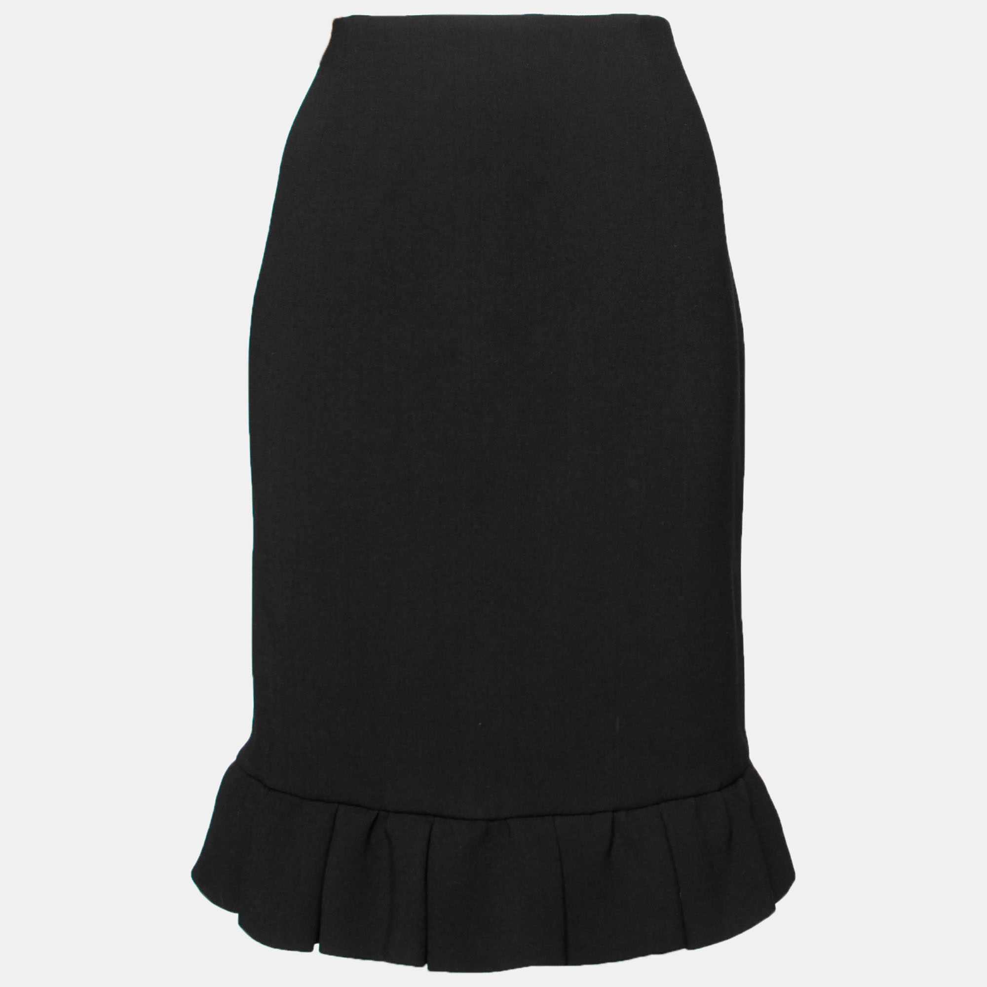 

Prada Black Wool Ruffle Hem Skirt