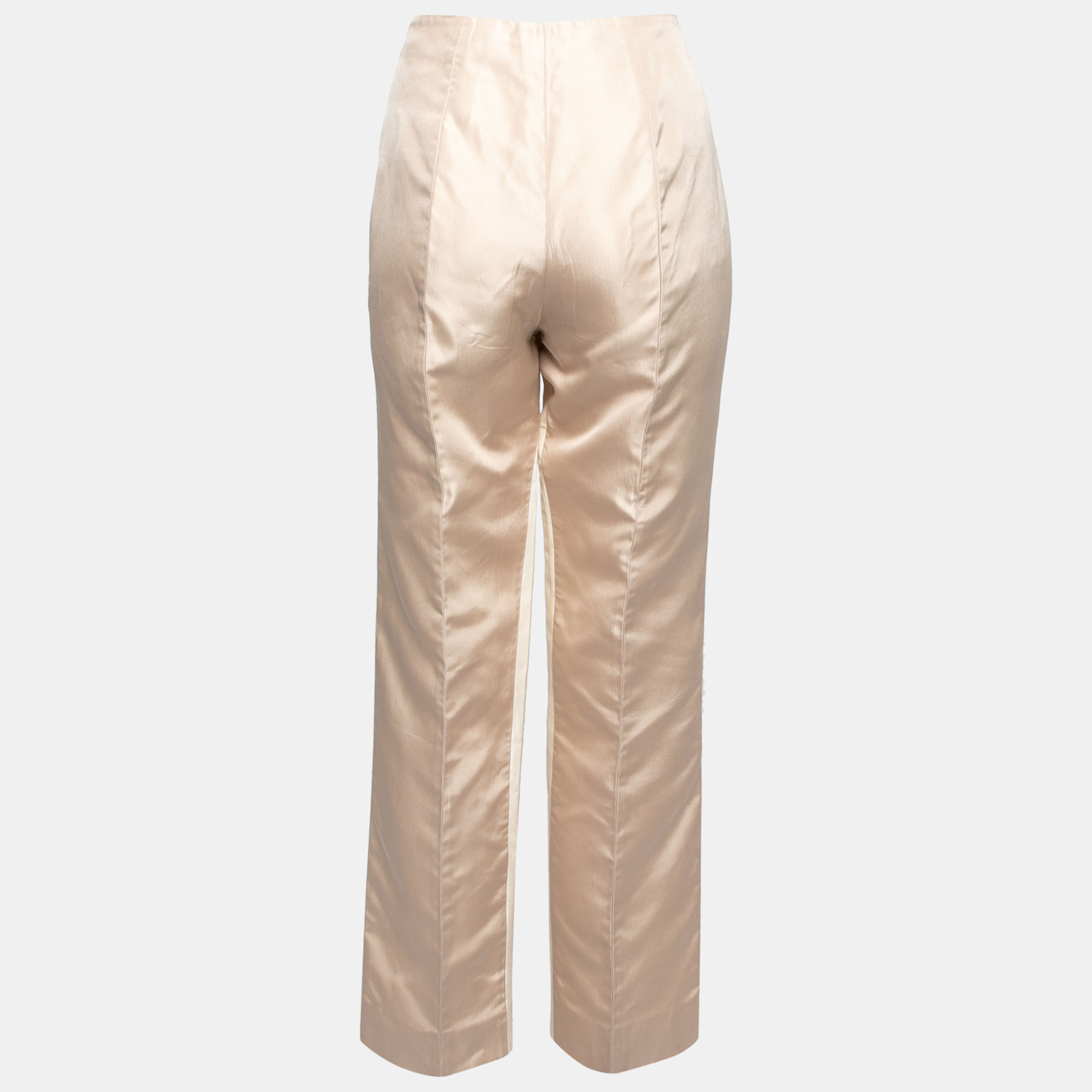 

Prada Cream Silk Contrast Paneled Tailored Trousers