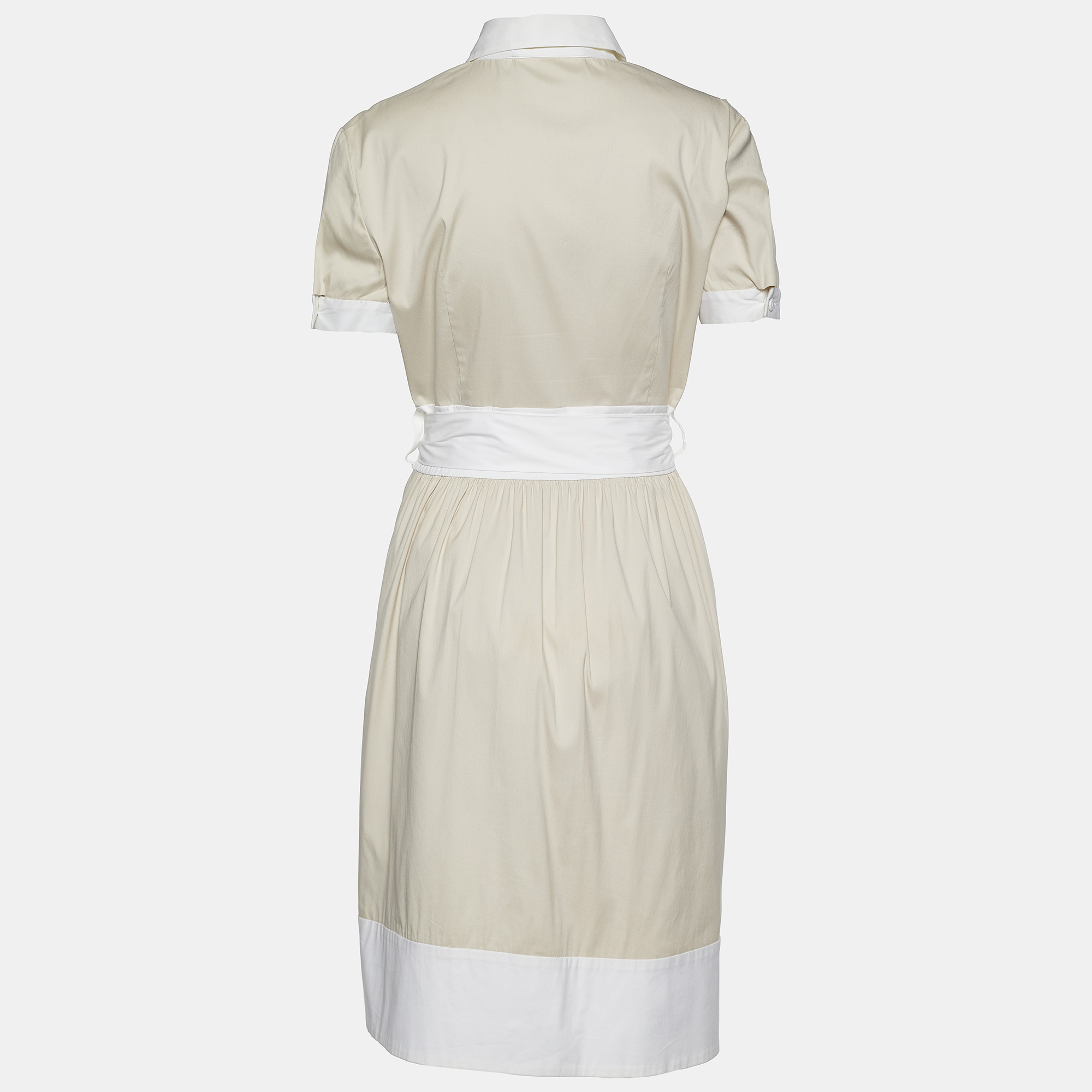 

Prada Beige & Cream Stretch Cotton Pleated Shirt Dress