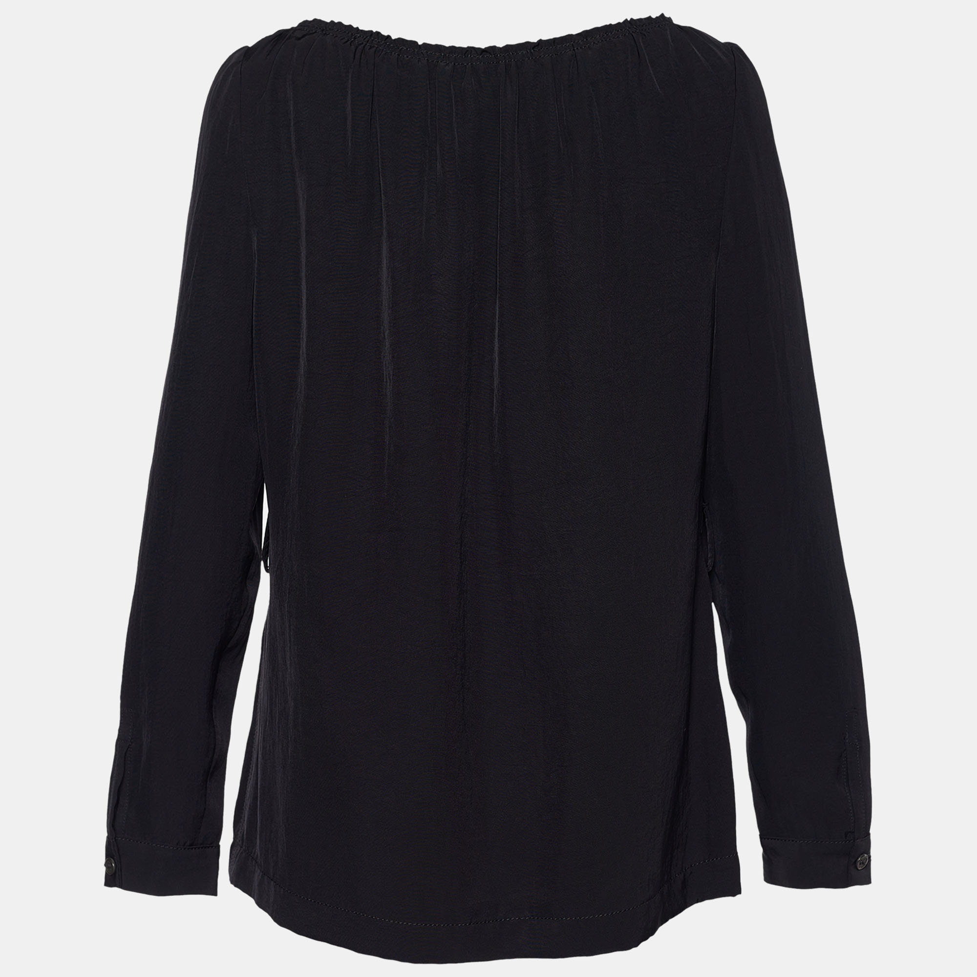

Prada Black Crepe Ruffle Trimmed Button Front Blouse