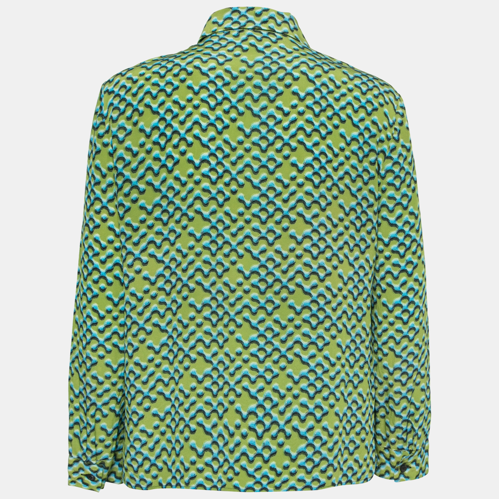 

Prada Green Printed Silk Button Front Shirt