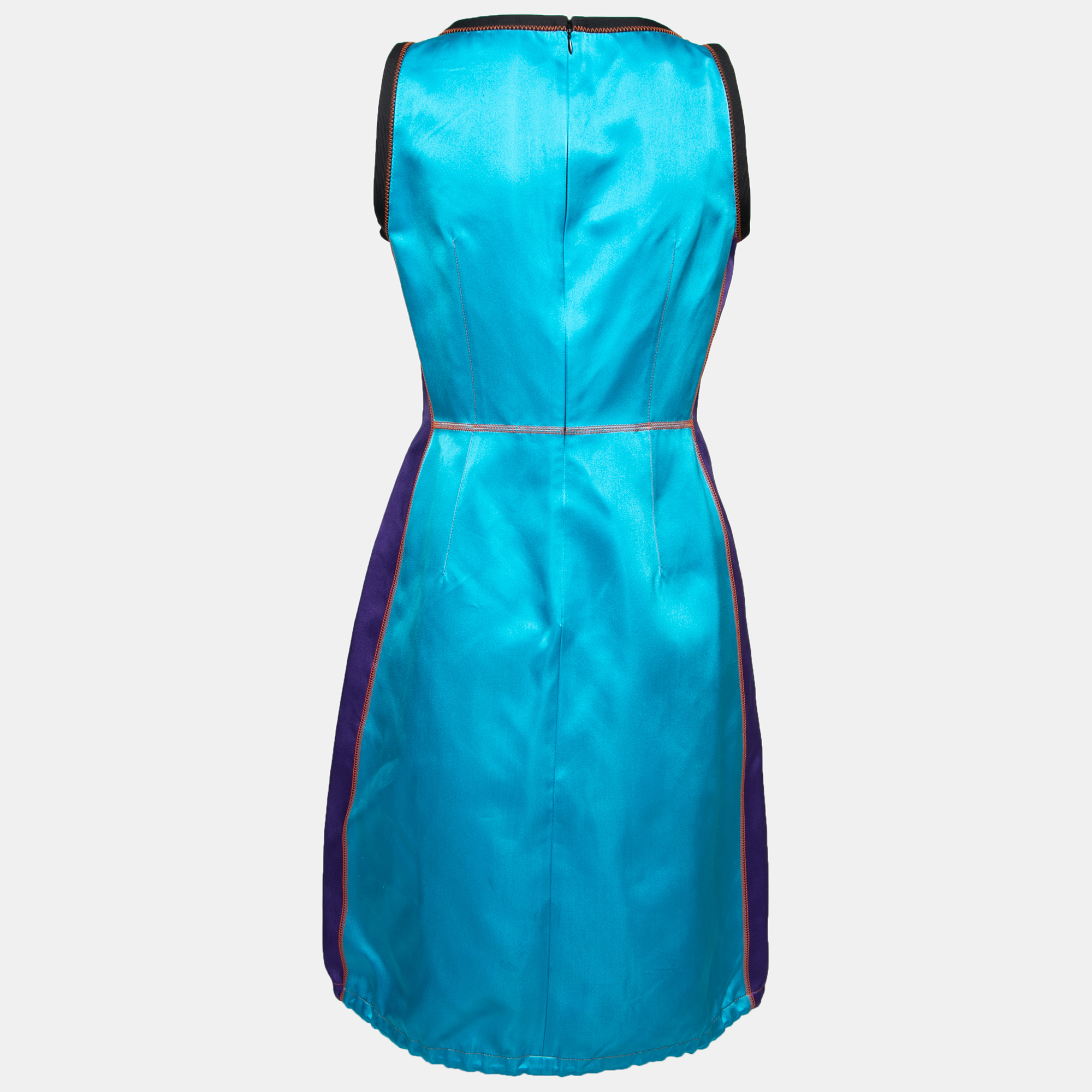 

Prada Blue Silk Satin Drawstring Hem Detail Sleeveless Dress