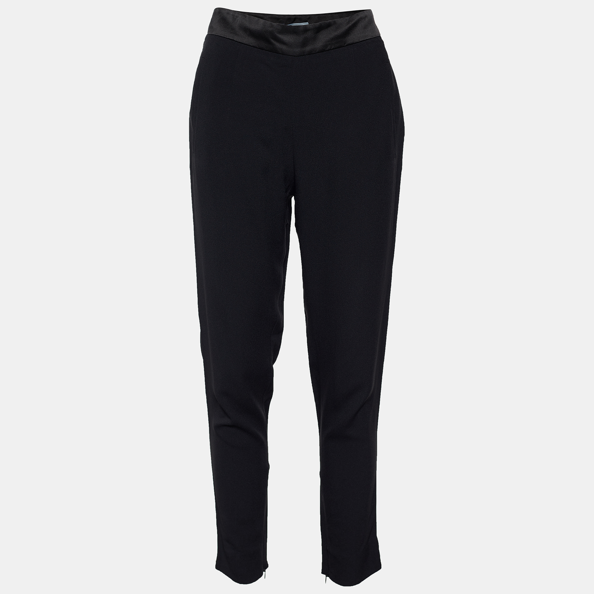 

Prada Black Crepe Belted Tapered Trousers