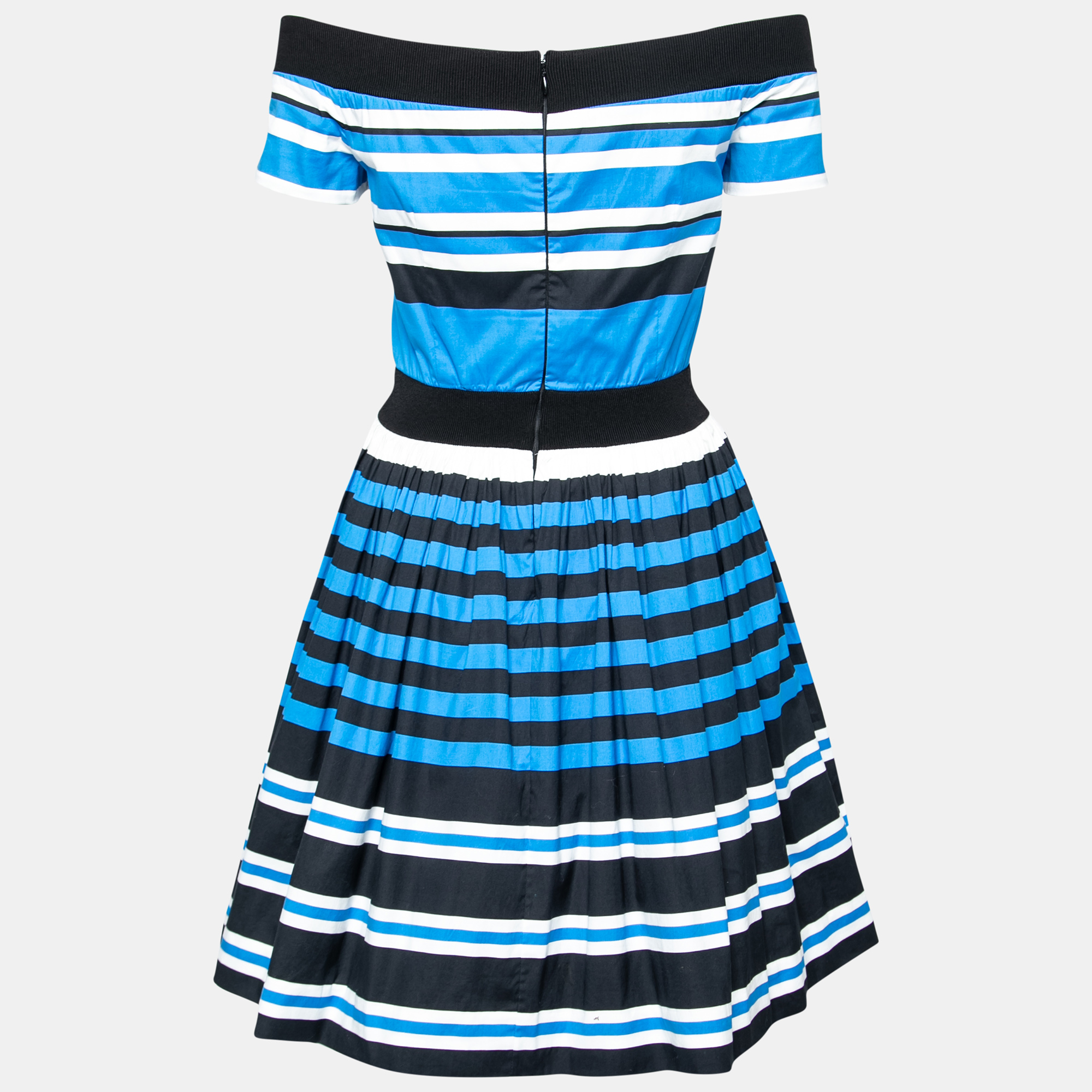 

Prada Tricolor Striped Printed Cotton Pleated Dress, Multicolor