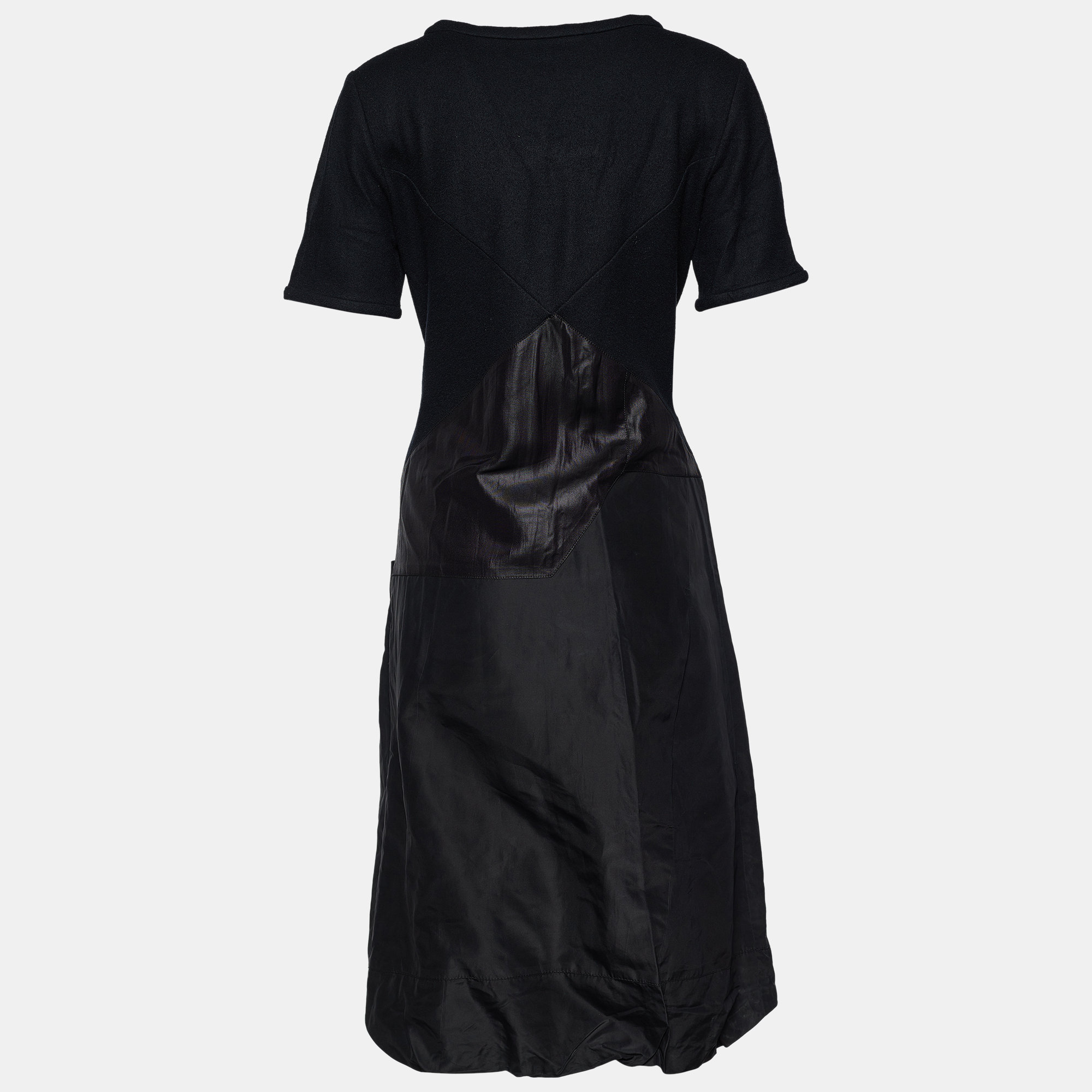 

Prada Black Wool & Silk Gathered Hem Midi Dress