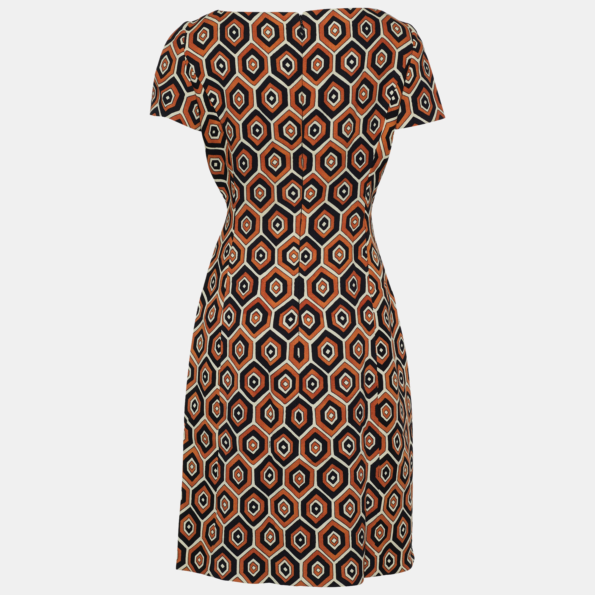 

Prada Rustic Orange Geometric Print Wool Sheath Dress