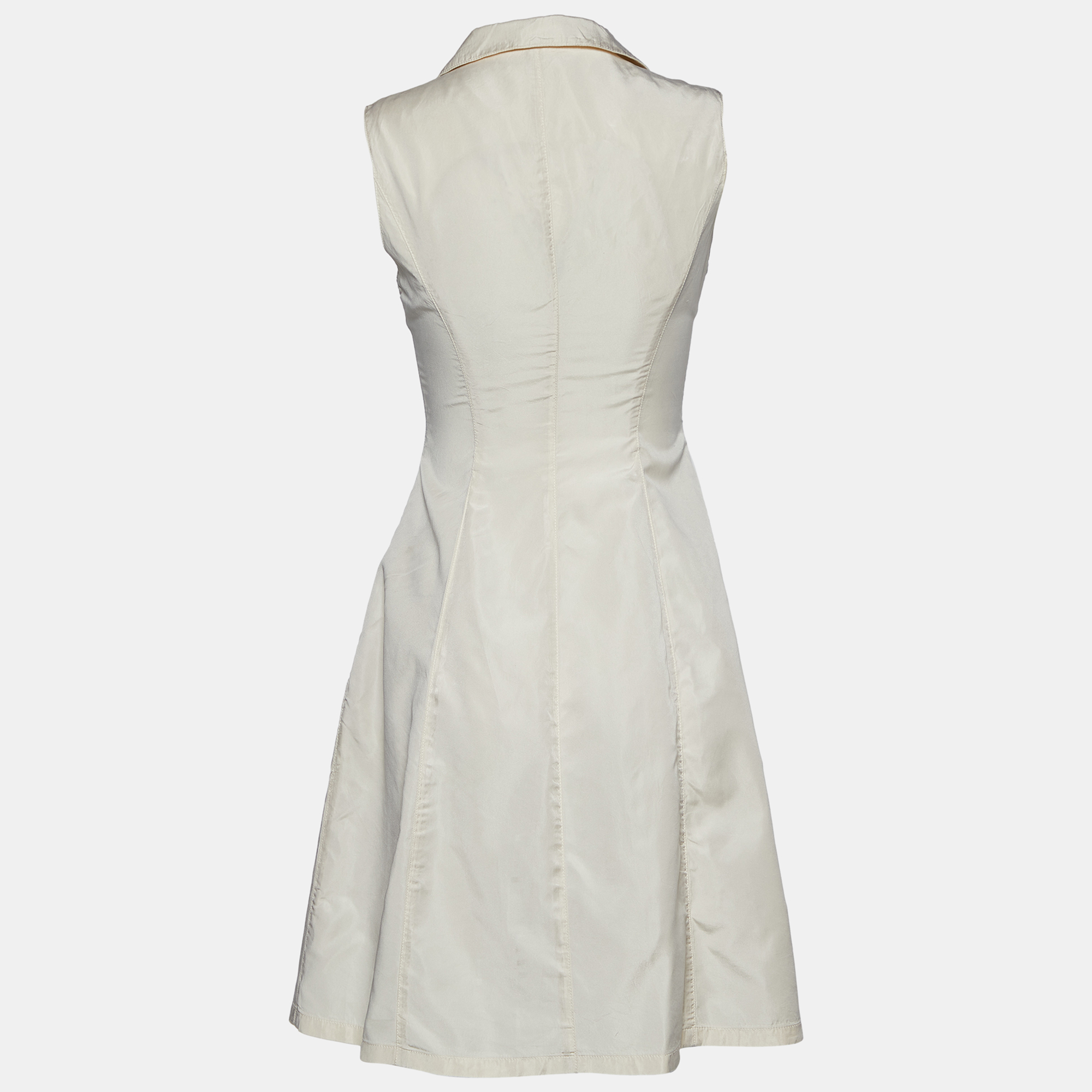 

Prada Cream Synthetic Zip Front Sleeveless Mini Dress