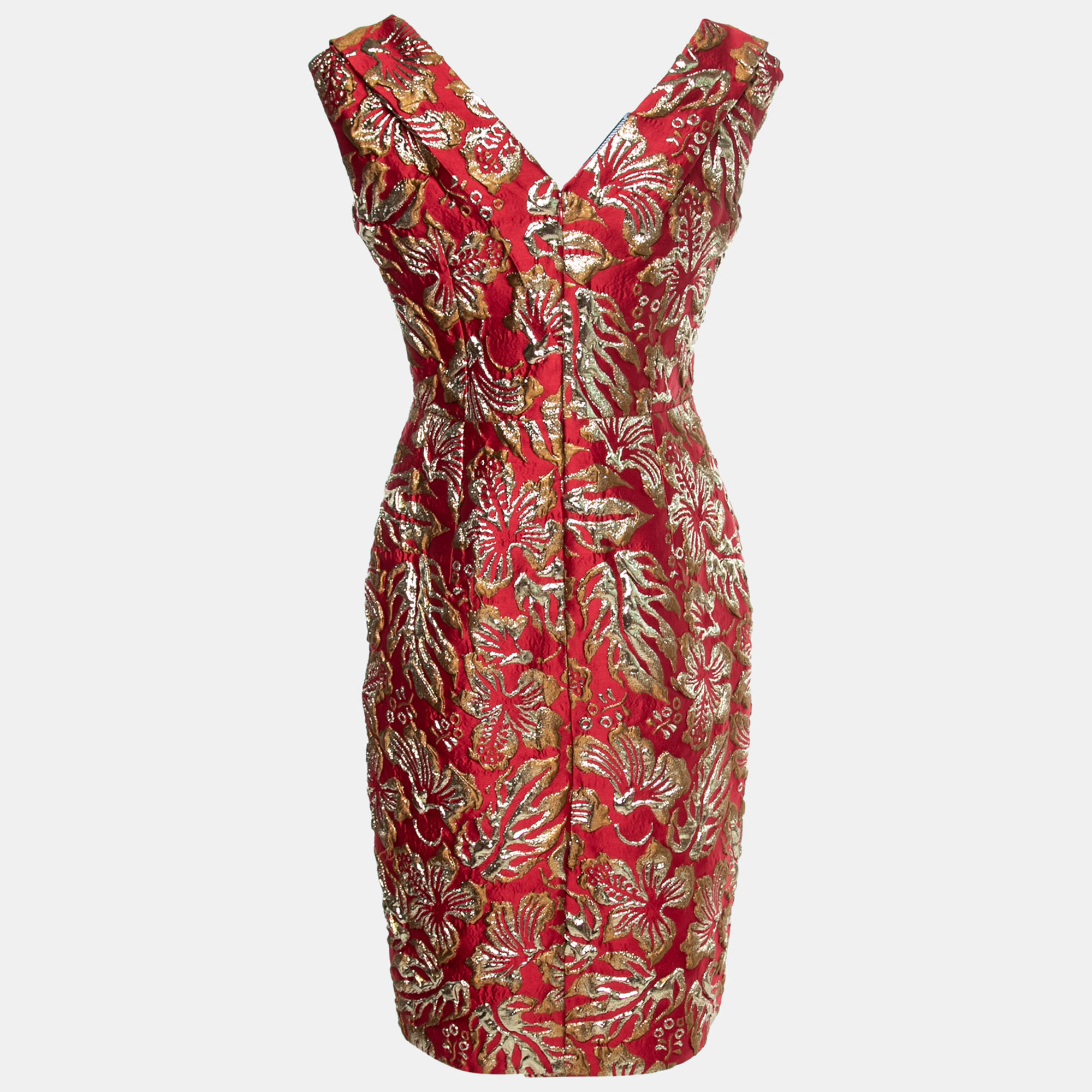 

Prada Red Floral Jacquard Bow-Detail Midi Dress