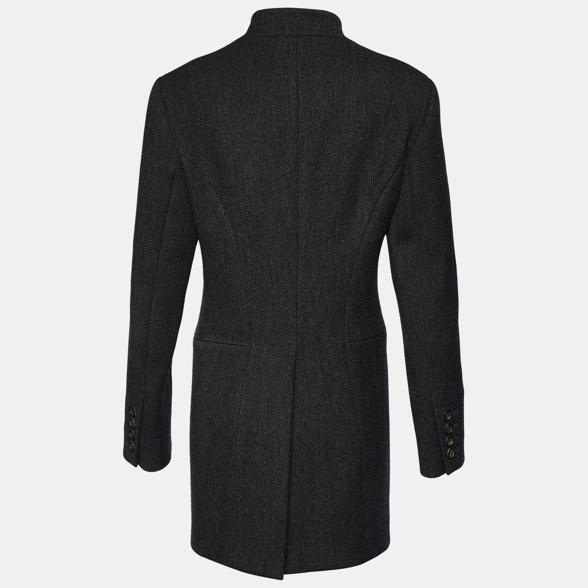 

Prada Vintage Dark Grey Striped Wool Double Breasted Peacoat