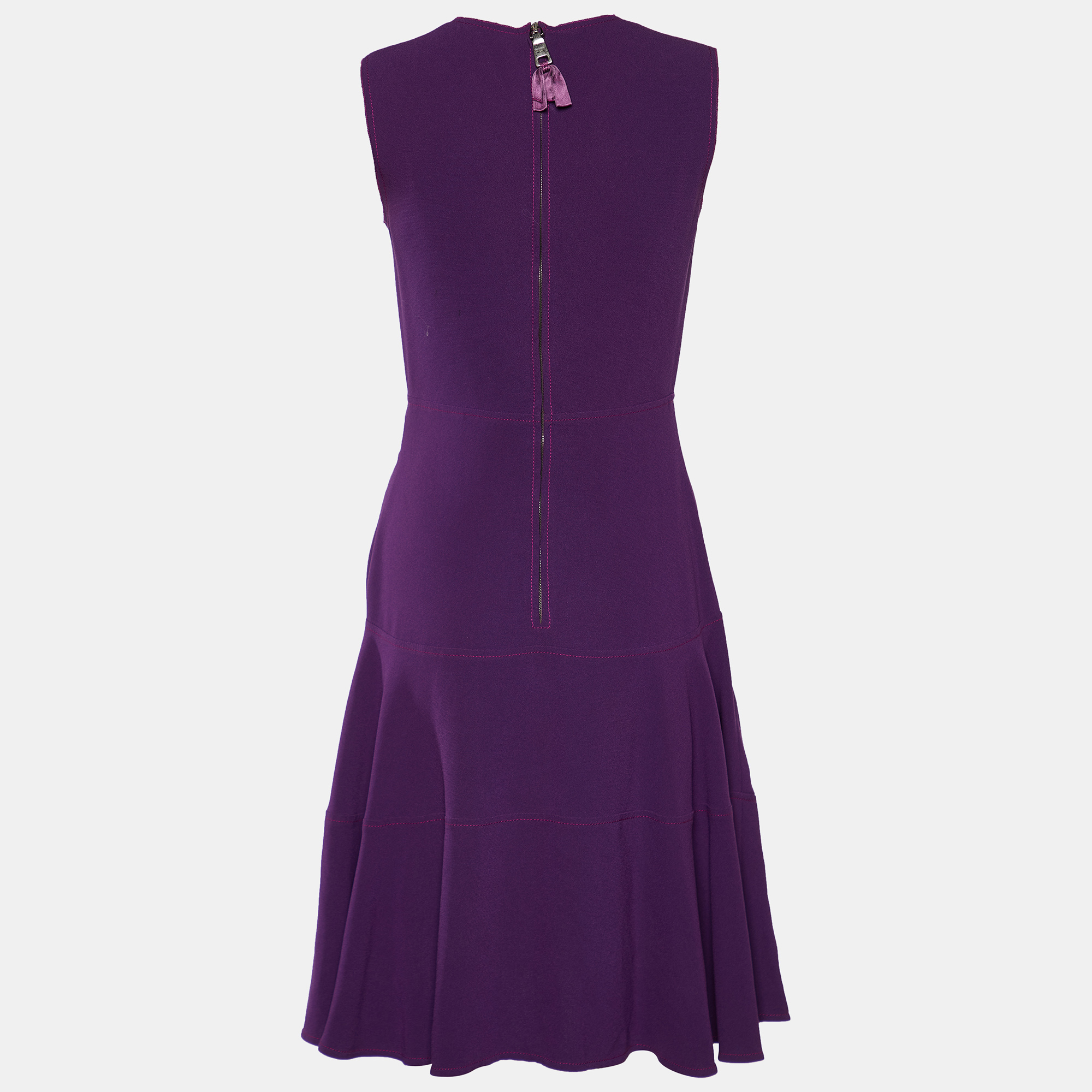 

Prada Purple Crepe Paneled Sleeveless Midi Dress